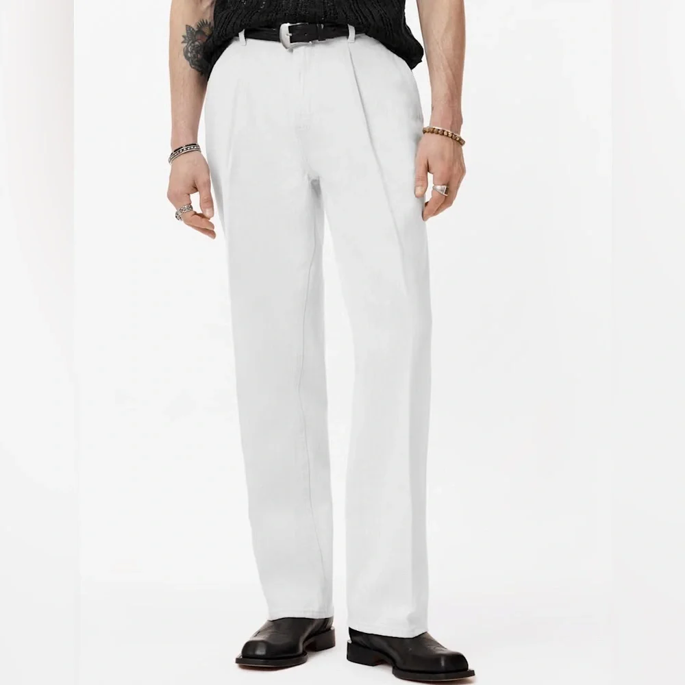 John Vavatos Relaxed Fit Ely Pleated Twill Jeans 100% Cotton White NWT Size 31